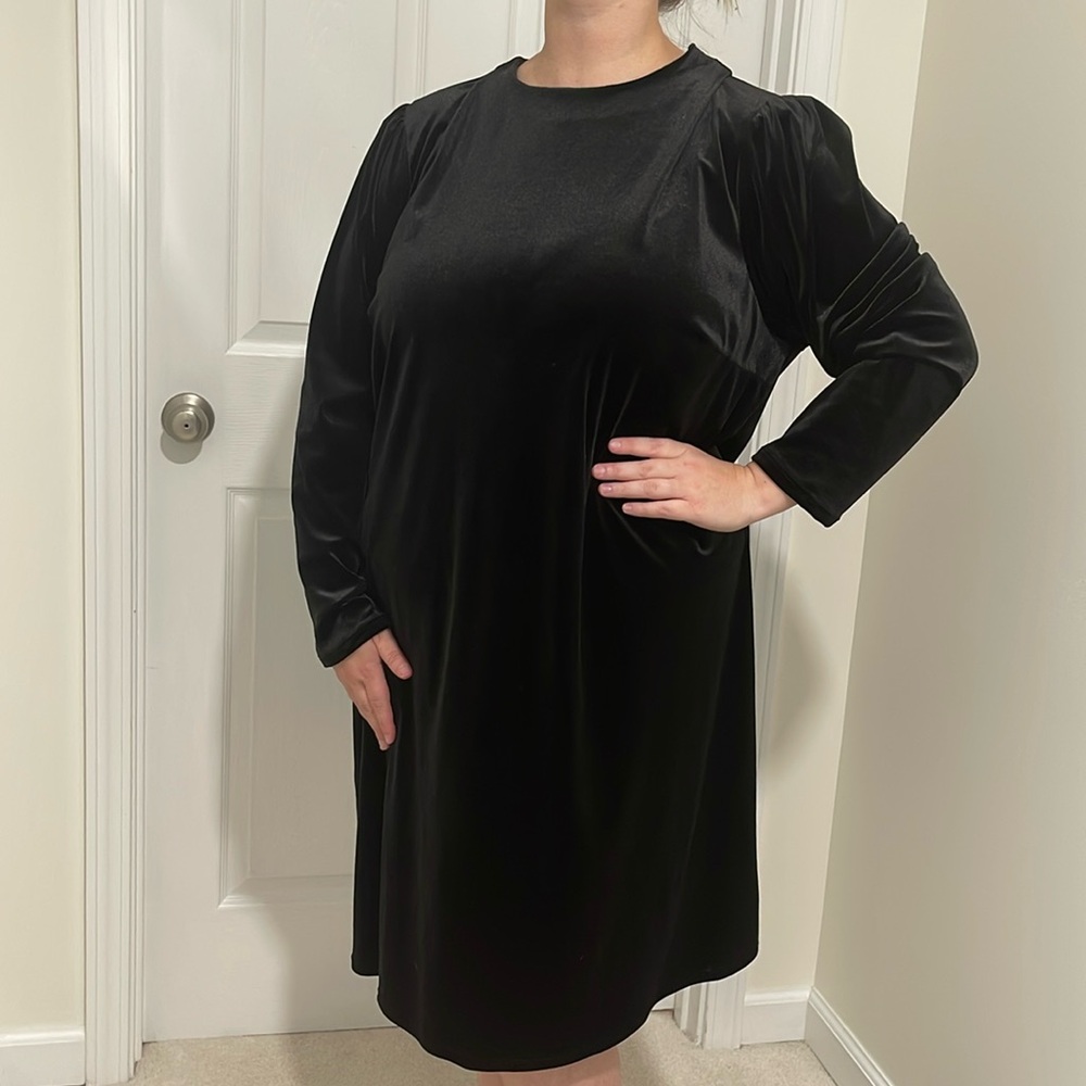 Long Sleeved Black Velvet Dress